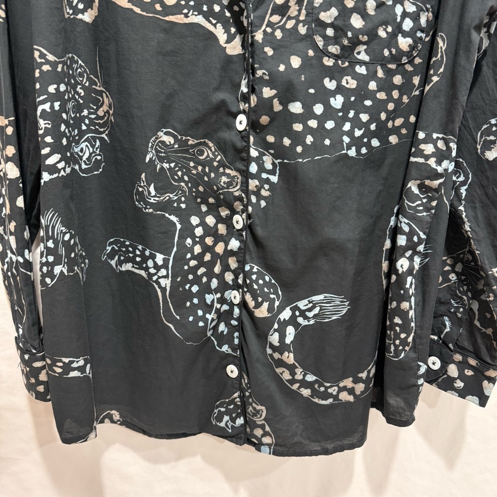 Desmond & Dempsey XXL Cotton Shirt Leopard Print Luxe Pajama Statement Lounge - Picture 5 of 15